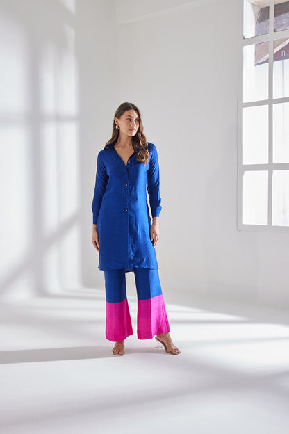 PINK-BLUE BLOCK KURTA SET