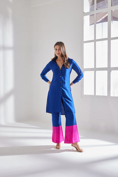 PINK-BLUE BLOCK KURTA SET