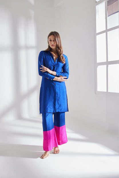 PINK-BLUE BLOCK KURTA SET