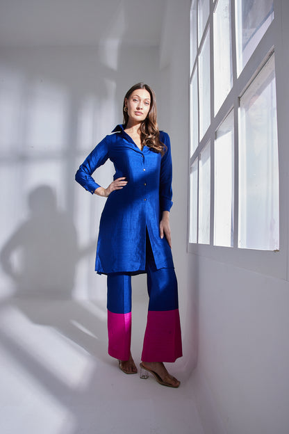 PINK-BLUE BLOCK KURTA SET