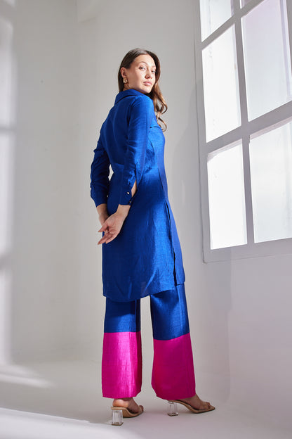 PINK-BLUE BLOCK KURTA SET