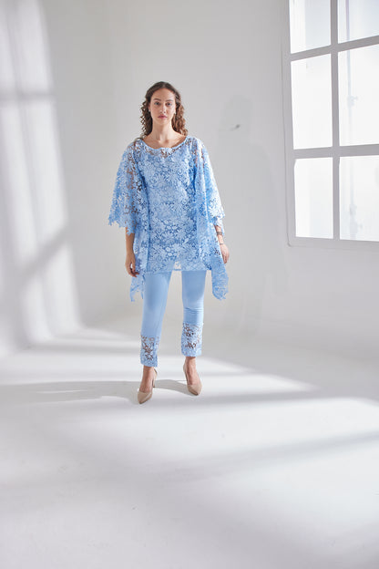 HAZE BLUE SCHIFFLI KAFTAN SET