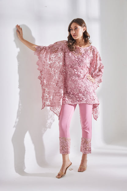 HAZE PINK SCHIFFLI KAFTAN SET