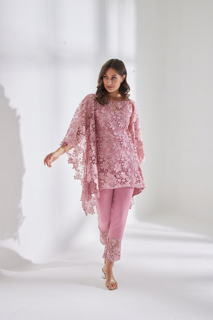 HAZE PINK SCHIFFLI KAFTAN SET