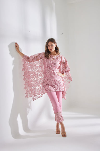 HAZE PINK SCHIFFLI KAFTAN SET