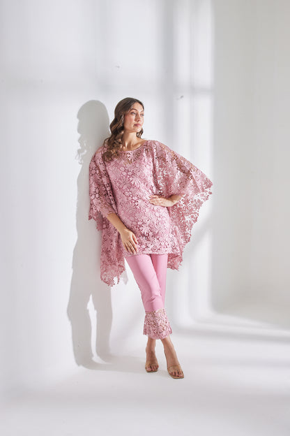 HAZE PINK SCHIFFLI KAFTAN SET