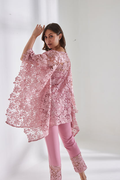 HAZE PINK SCHIFFLI KAFTAN SET