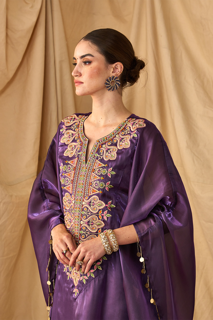 Rangeela Sikka Organza Kaftan Set-Purple