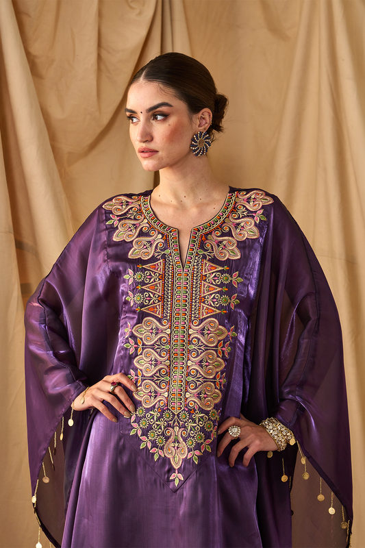 Rangeela Sikka Organza Kaftan Set-Purple