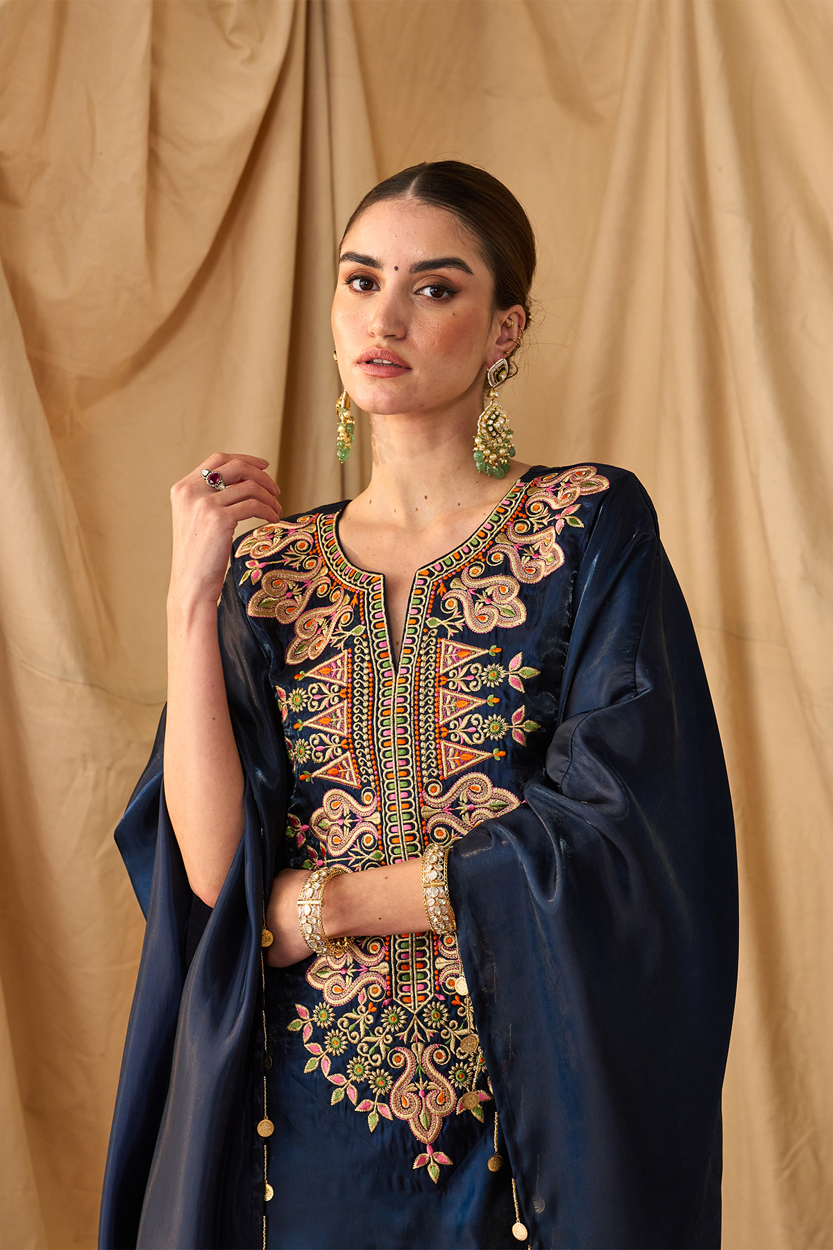 Rangeela Sikka Organza Kaftan Set-Neelam