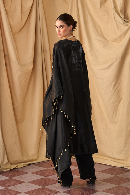 Rangeela Sikka Organza Kaftan Set-Black