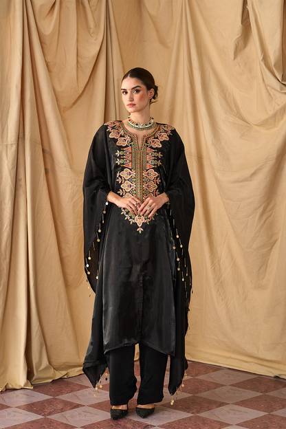 Rangeela Sikka Organza Kaftan Set-Black