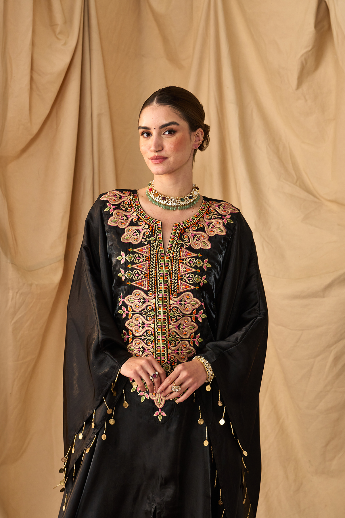 Rangeela Sikka Organza Kaftan Set-Black