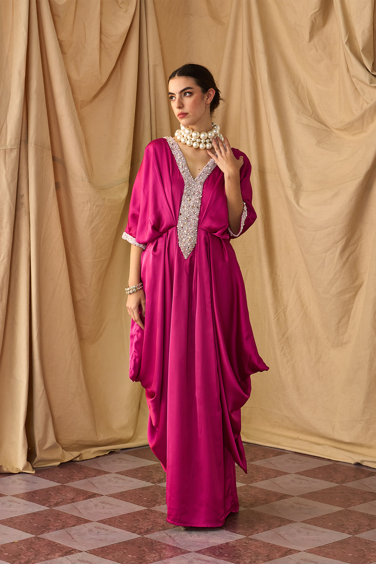 Pearl Cowl Kaftan -Pink