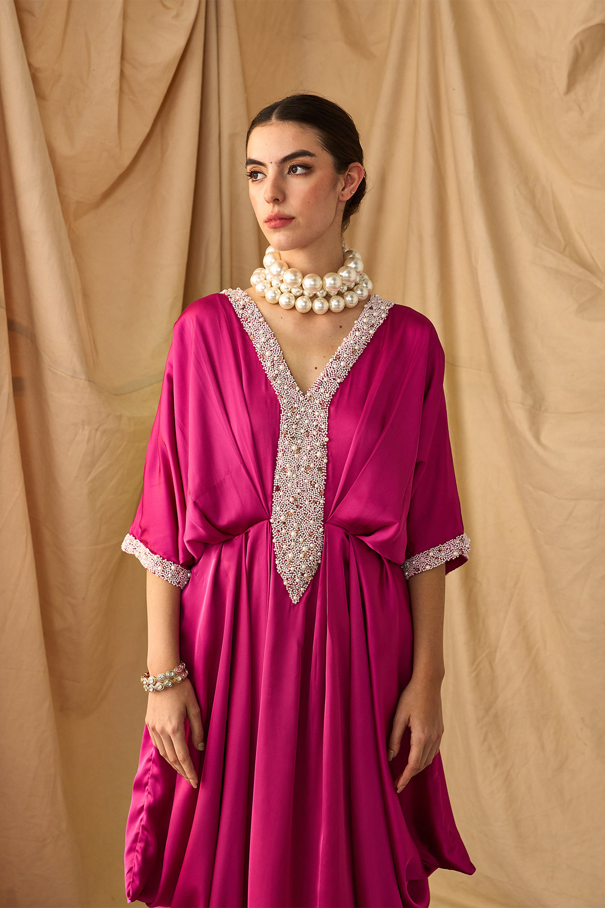 Pearl Cowl Kaftan -Pink