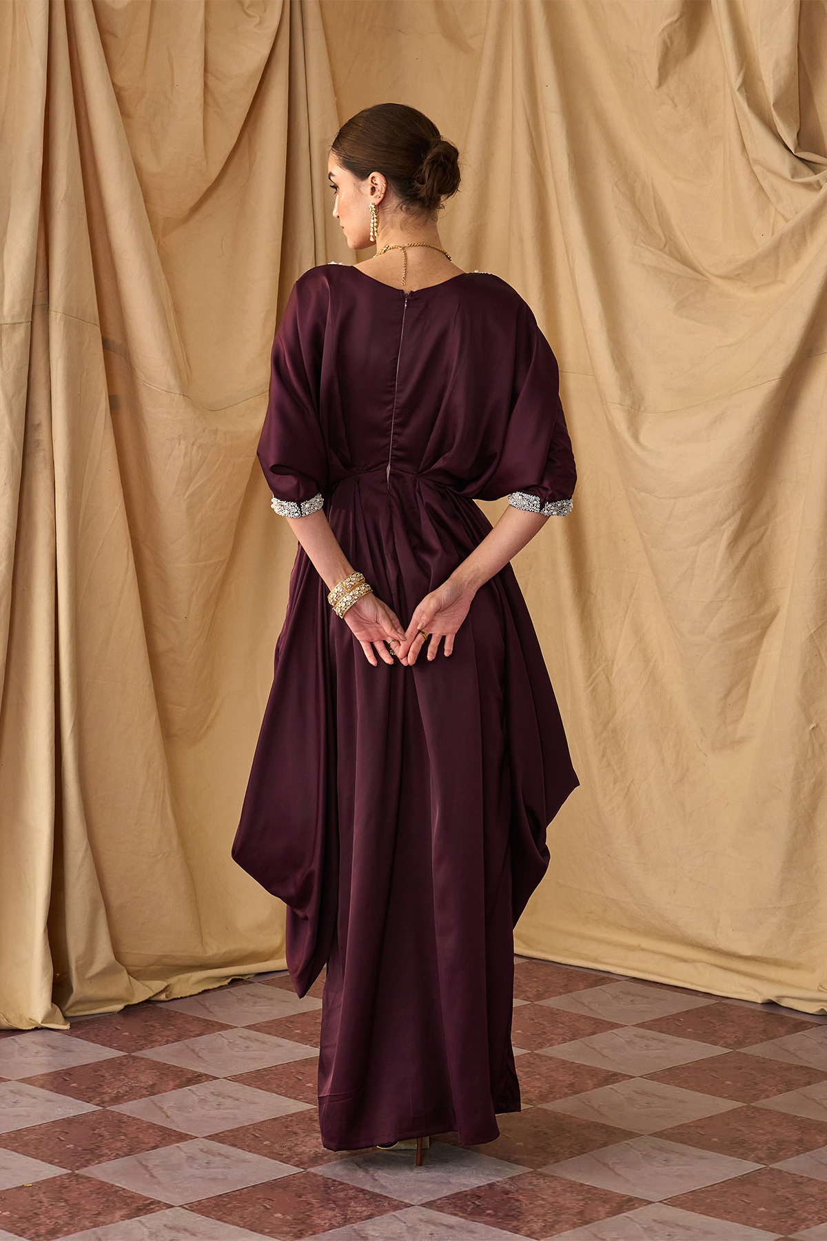 Pearl Cowl Kaftan -Brown