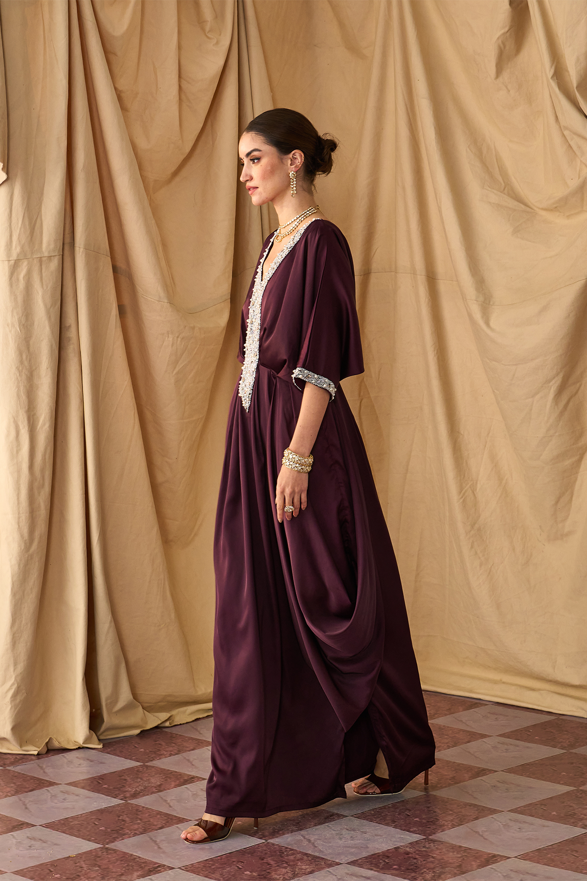 Pearl Cowl Kaftan -Brown