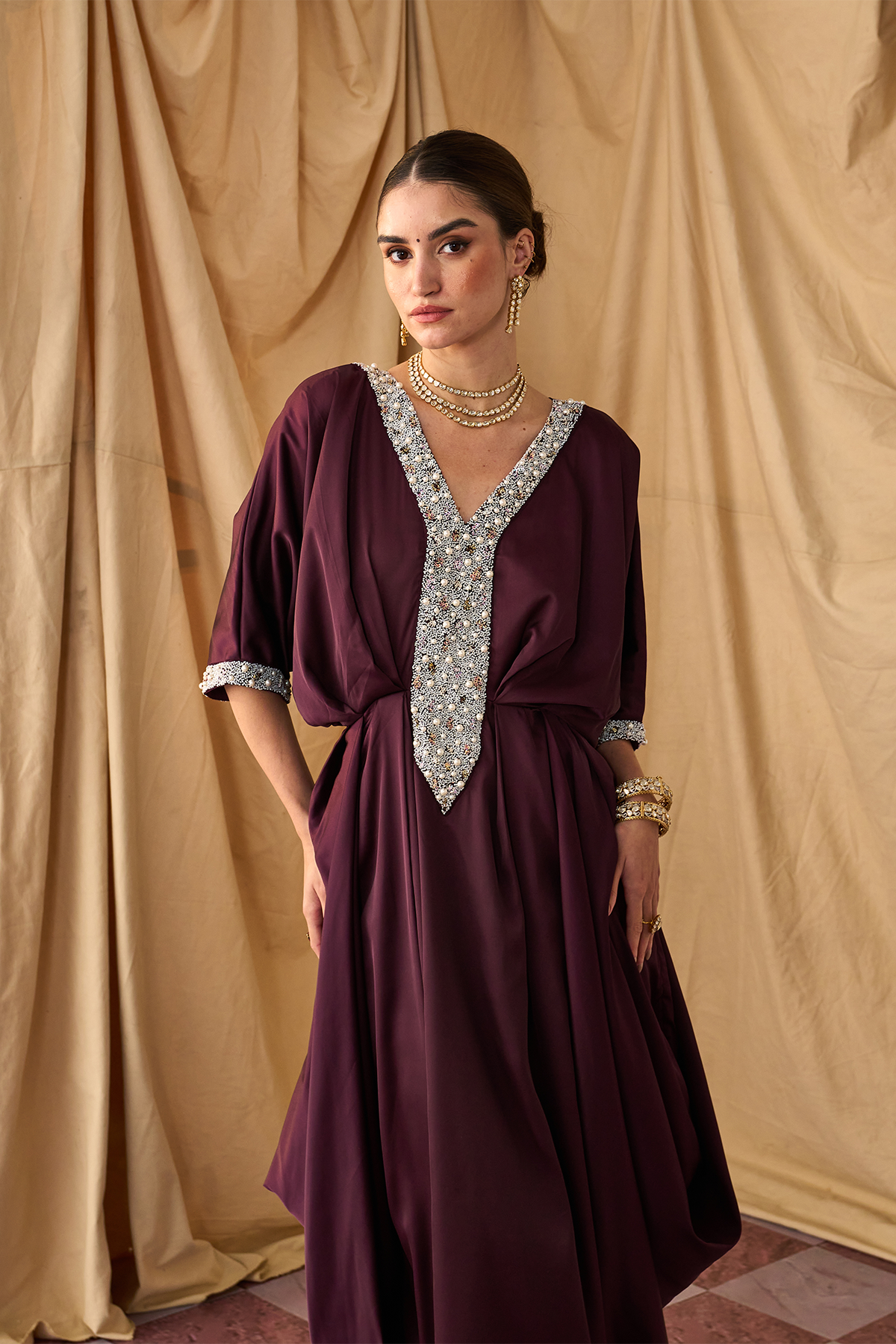 Pearl Cowl Kaftan -Brown