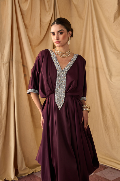 Pearl Cowl Kaftan -Brown