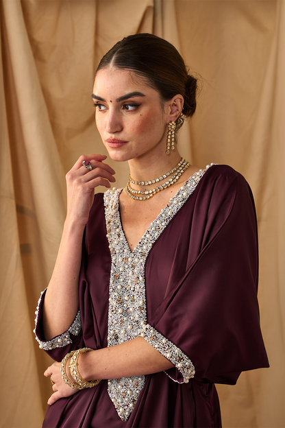 Pearl Cowl Kaftan -Brown