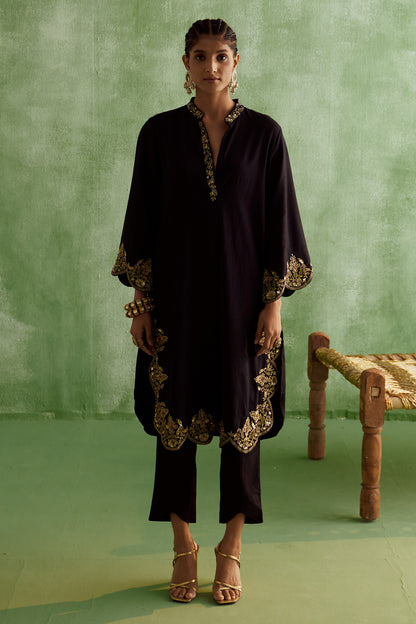 INARA ZARI-DAMAN KURTA SET -BLACK