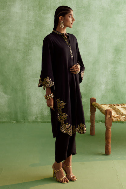 INARA ZARI-DAMAN KURTA SET -BLACK