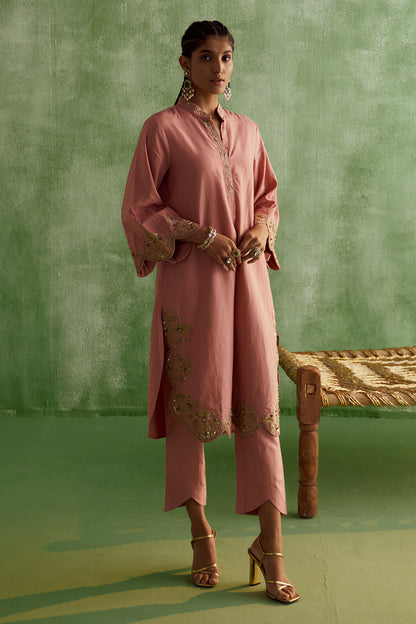 INARA ZARI-DAMAN KURTA SET -HUSK PINK