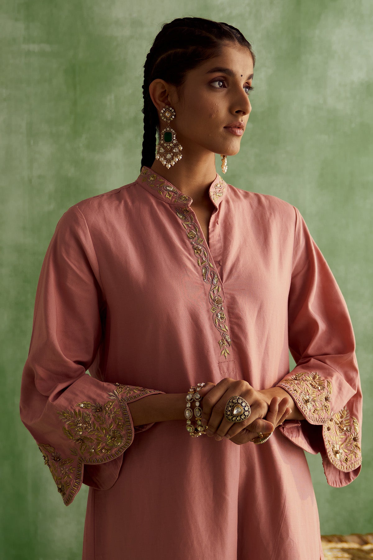 INARA ZARI-DAMAN KURTA SET -HUSK PINK