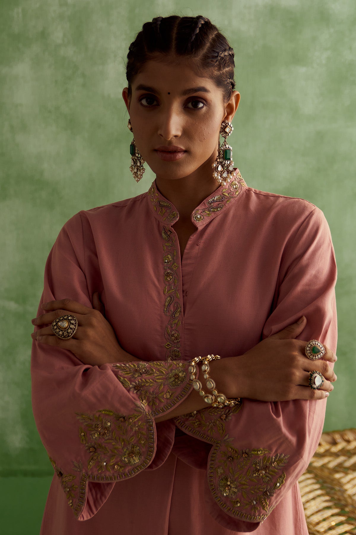 INARA ZARI-DAMAN KURTA SET -HUSK PINK