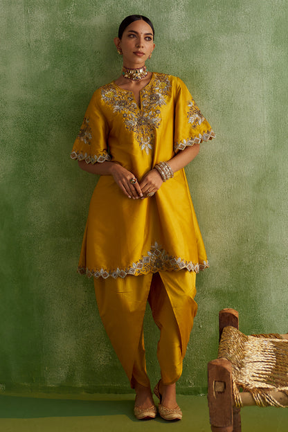 MUSTARD YELLOW EMBROIDERED KURTA SET