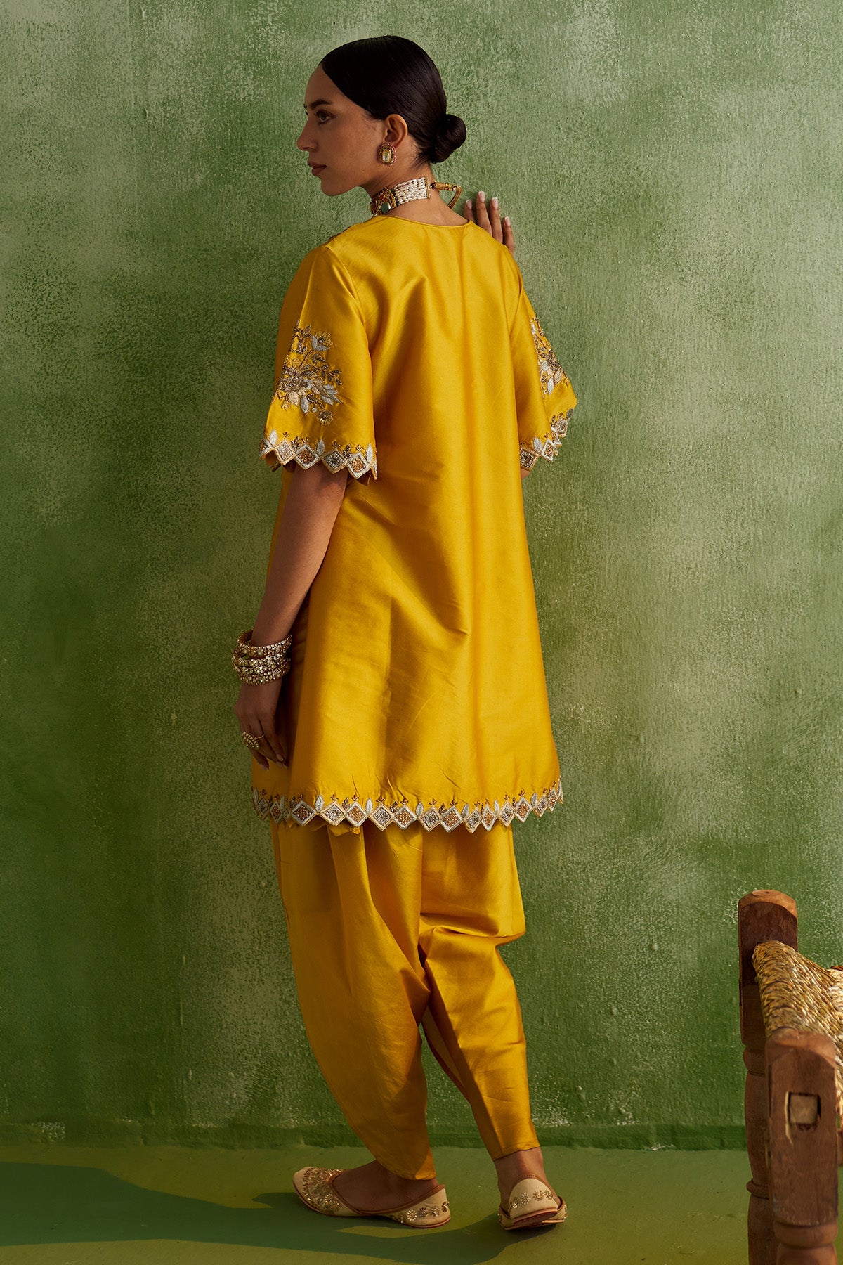 MUSTARD YELLOW EMBROIDERED KURTA SET