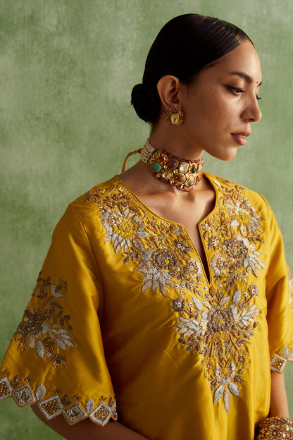 MUSTARD YELLOW EMBROIDERED KURTA SET