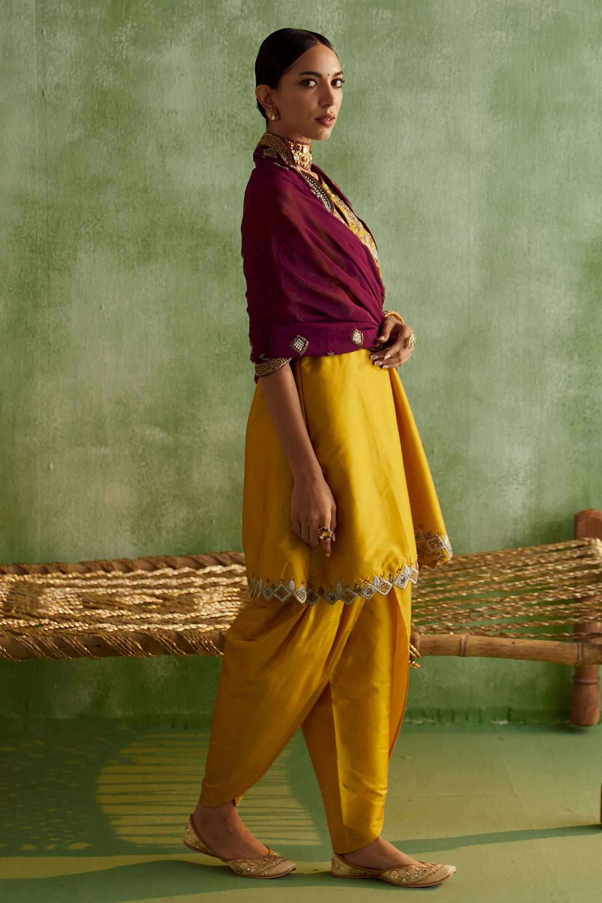 MUSTARD YELLOW EMBROIDERED KURTA SET