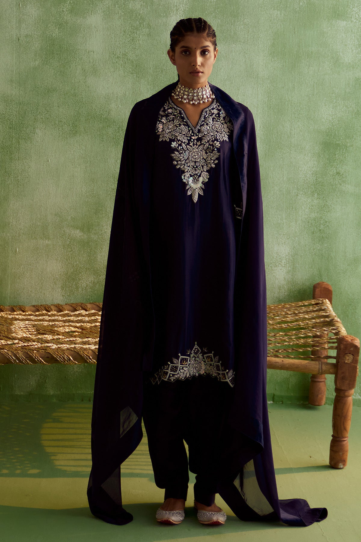 BLUE EMBROIDERED KURTA SET WITH DUPATTA