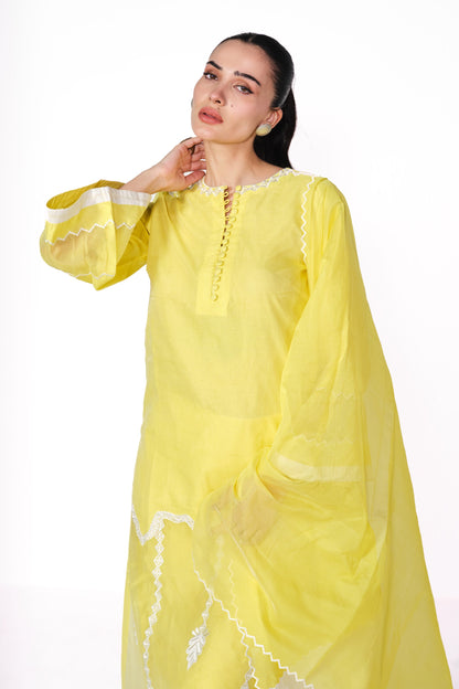 SUFI-YELLOW CHANDERI SITARA KURTA SET
