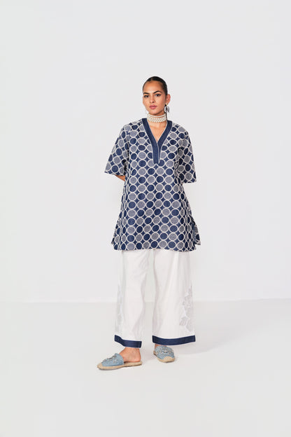 EMBROIDERED WHITE - DENIM BLOCK A SET- CIRCLE WORK