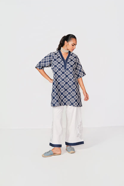 EMBROIDERED WHITE - DENIM BLOCK A SET- CIRCLE WORK