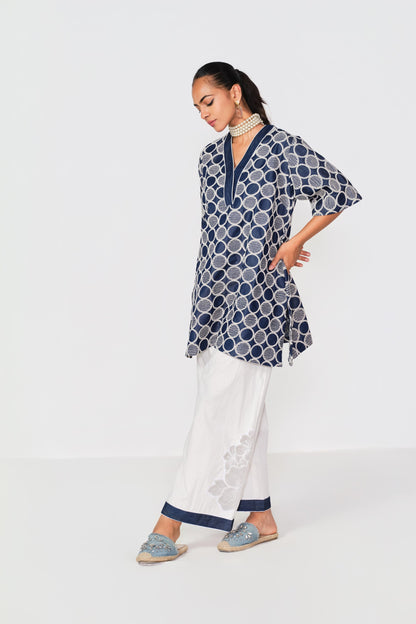 EMBROIDERED WHITE - DENIM BLOCK A SET- CIRCLE WORK