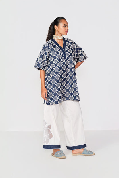 EMBROIDERED WHITE - DENIM BLOCK A SET- CIRCLE WORK