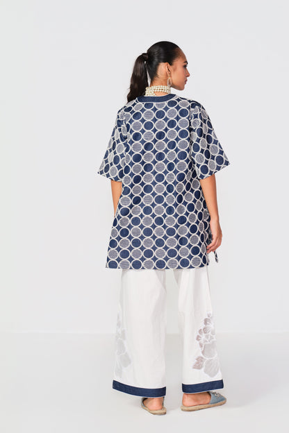 EMBROIDERED WHITE - DENIM BLOCK A SET- CIRCLE WORK