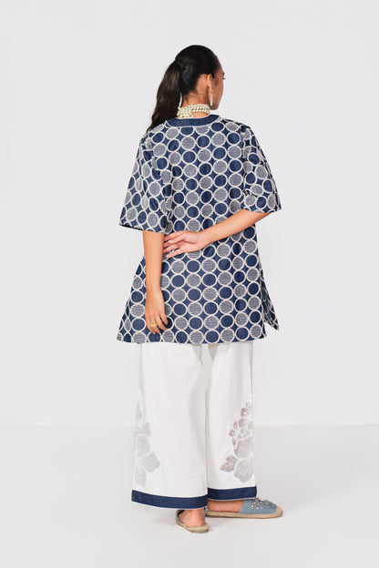 EMBROIDERED WHITE - DENIM BLOCK A SET- CIRCLE WORK