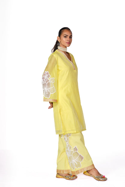 YELLOW-WHITE KARDANA FLOWER KURTA SET