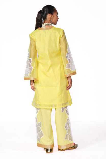 YELLOW-WHITE KARDANA FLOWER KURTA SET