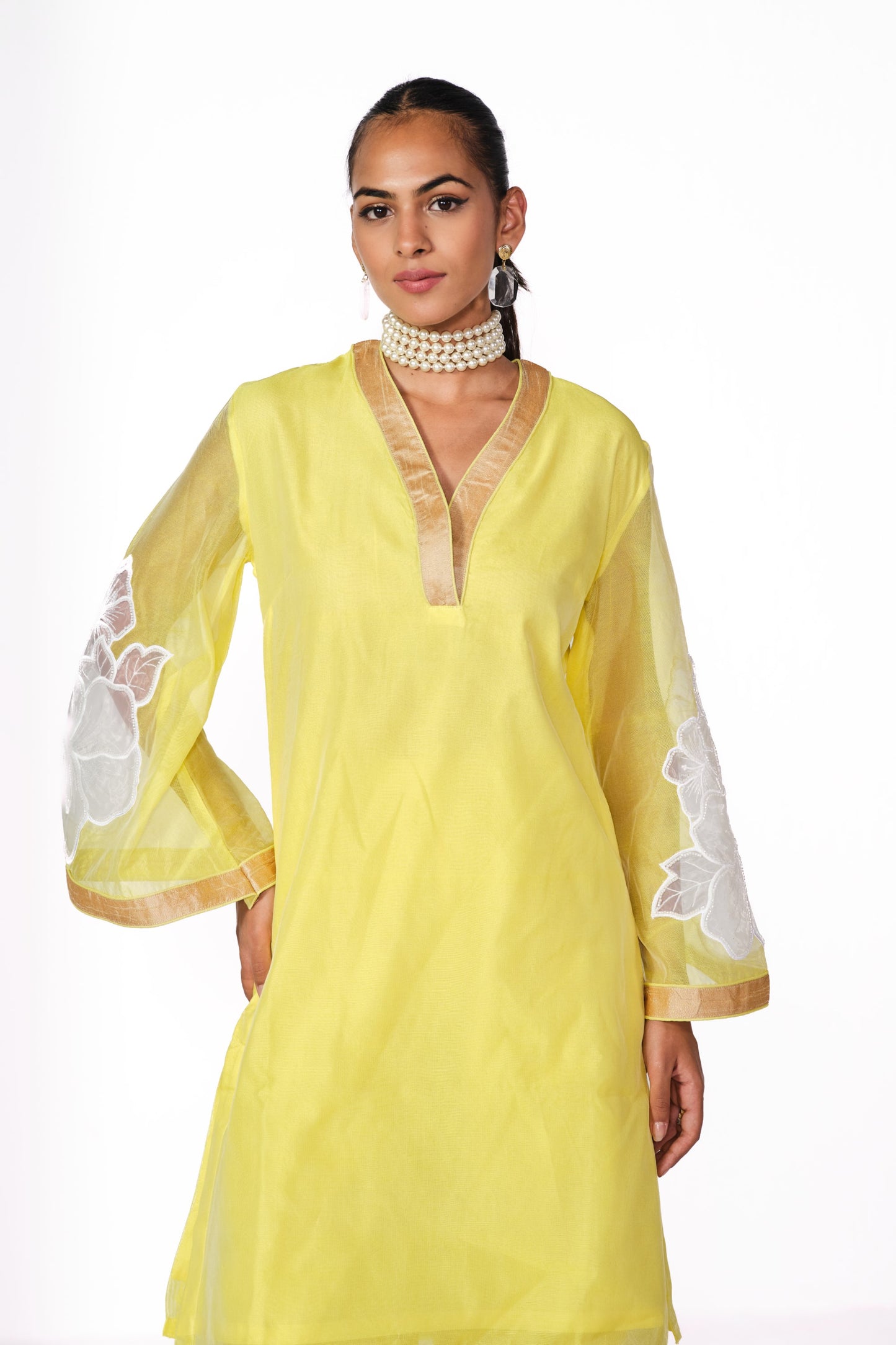 YELLOW-WHITE KARDANA FLOWER KURTA SET
