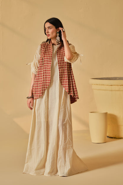 SUFI-ANGARI KURTA DRESS WITH DORI JACKET - RED