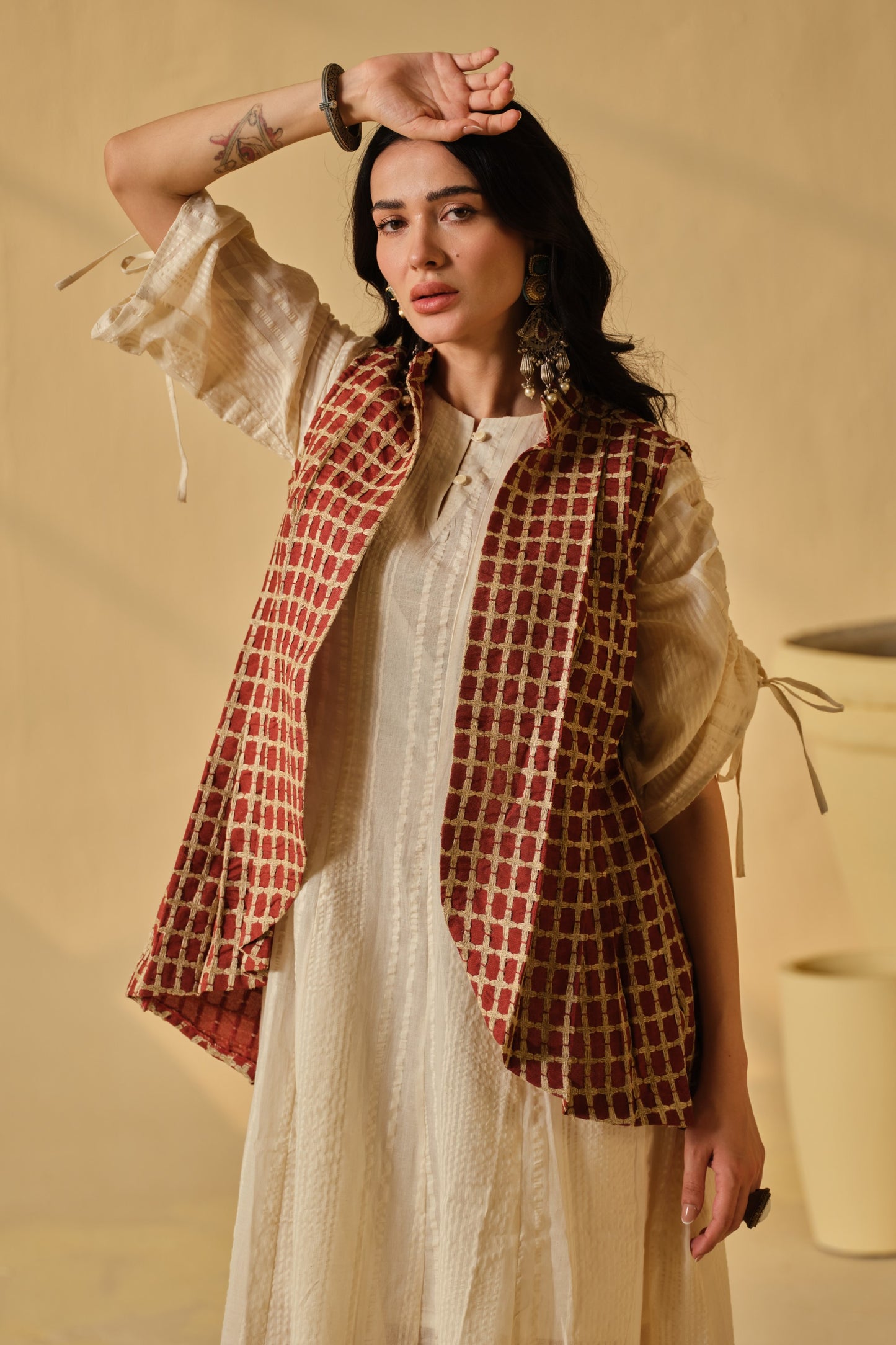 SUFI-ANGARI KURTA DRESS WITH DORI JACKET - RED