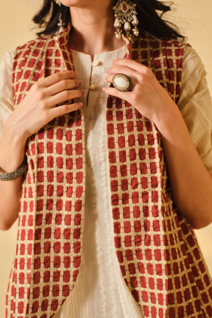 SUFI-ANGARI KURTA DRESS WITH DORI JACKET - RED