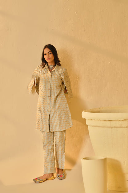 DABI-DORI EMBROIDERED PEARL WORK KURTA SET-PASTEL GREEN