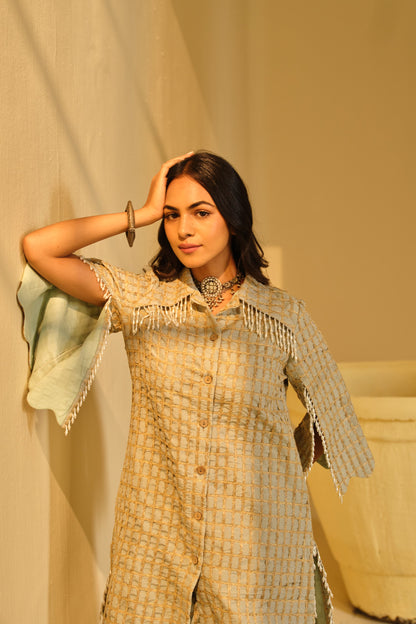DABI-DORI EMBROIDERED PEARL WORK KURTA SET-PASTEL GREEN
