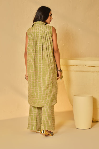 DABI-DORI PLEATED KURTA SET-GREEN